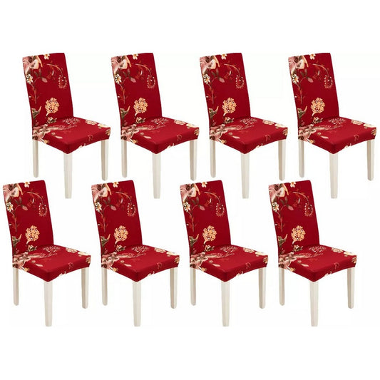 Chair Cover 8-Pack Stretch Floral Dining Chair Slipcover -Red