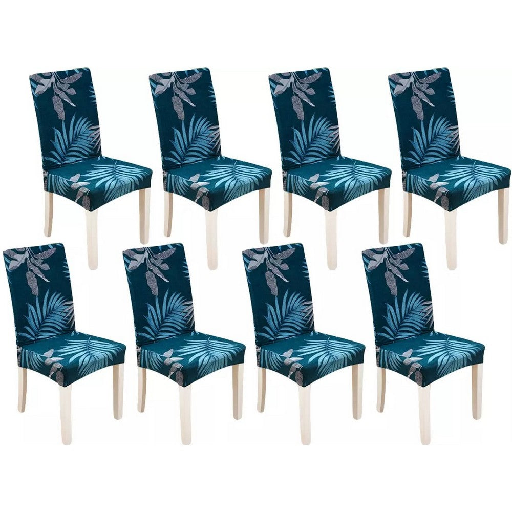 Chair Cover 8-Pack Stretch Floral Dining Chair Slipcover -Blue