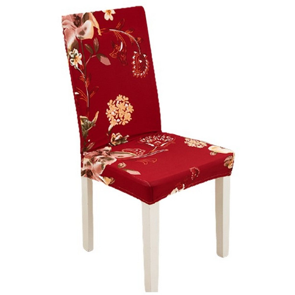 Chair Cover 8-Pack Stretch Floral Dining Chair Slipcover -Red