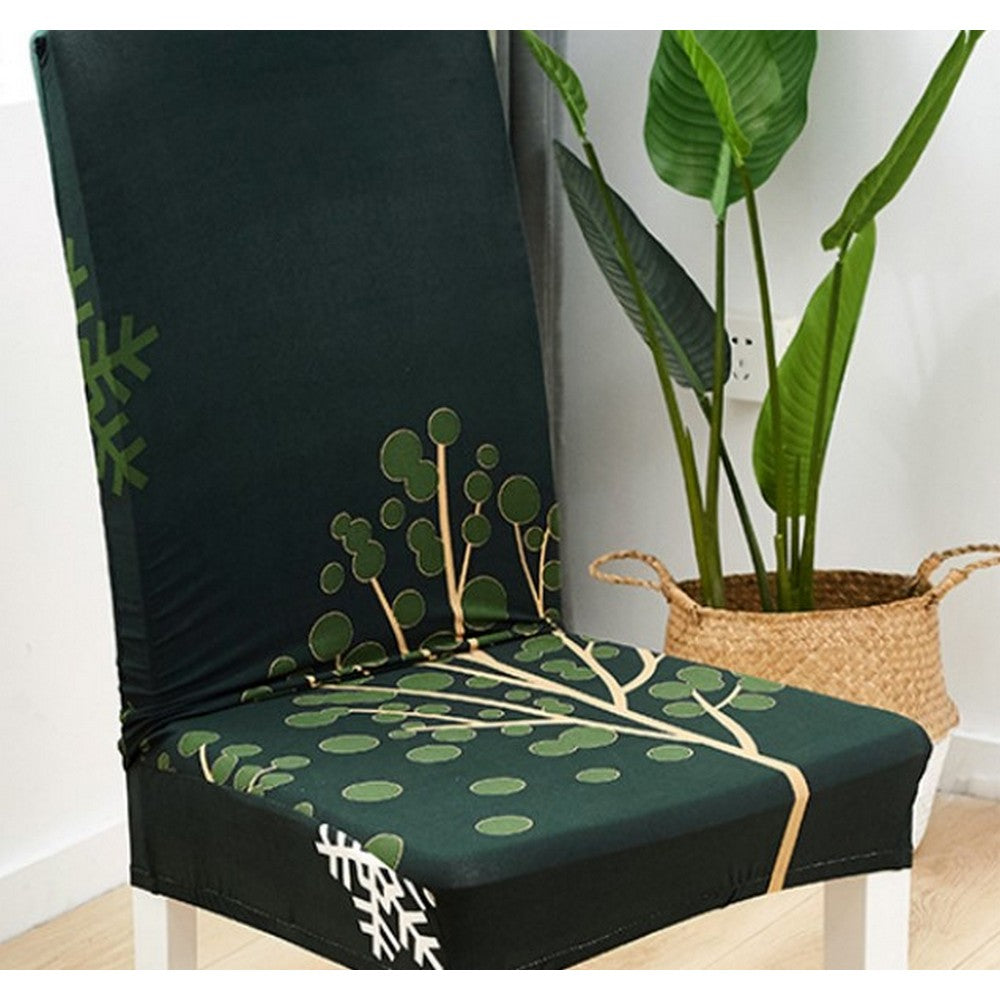 Chair Cover 8-Pack Stretch Floral Dining Chair Slipcover -Dark Green