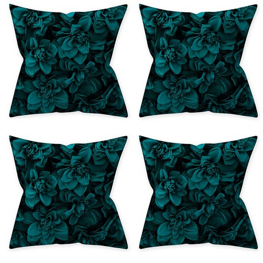 Pillow Cover 4-Pack Aqua Turquoise Blue Cushion Cover Throw Pillow Cover -Flowers