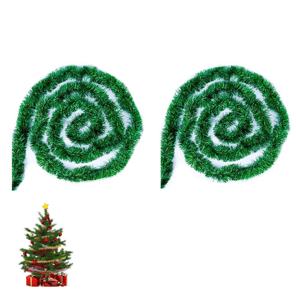 2Pcs Christmas Tinsel Garland Shiny Hanging Twist Garland for Christmas Tree Wedding Party Decorations-Green