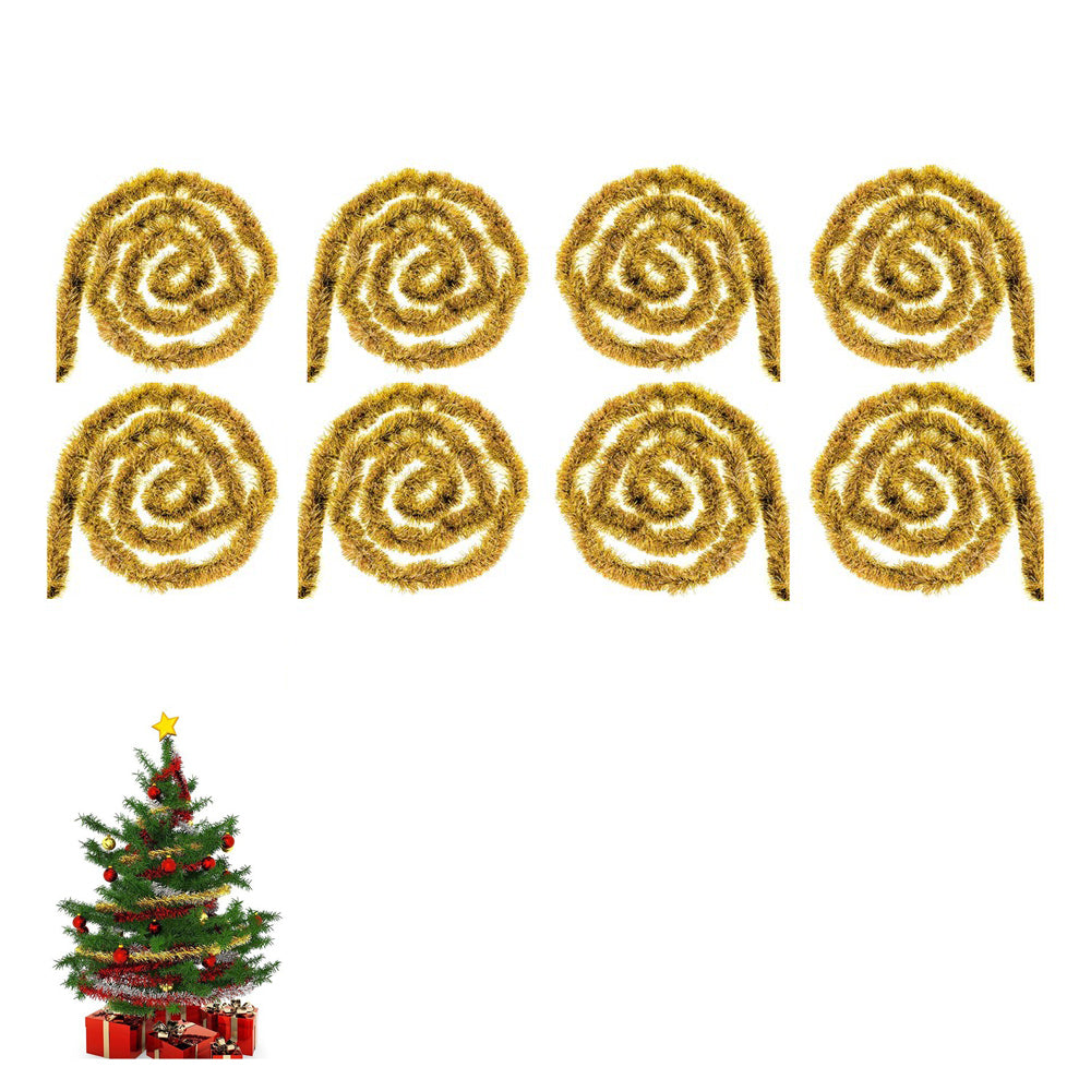 8Pcs Christmas Tinsel Garland Shiny Hanging Twist Garland for Christmas Tree Wedding Party Decorations-Gold