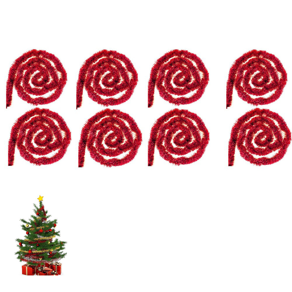 8Pcs Christmas Tinsel Garland Shiny Hanging Twist Garland for Christmas Tree Wedding Party Decorations-Red