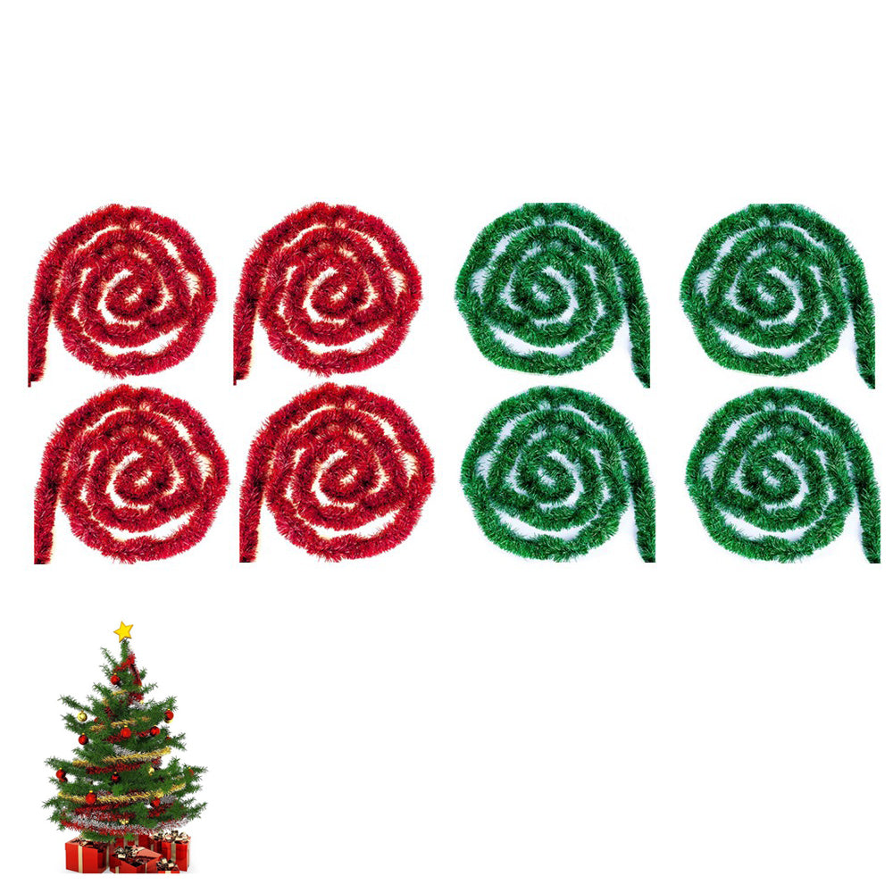 8Pcs Christmas Tinsel Garland Shiny Hanging Twist Garland for Christmas Tree Wedding Party Decorations-Green and Red