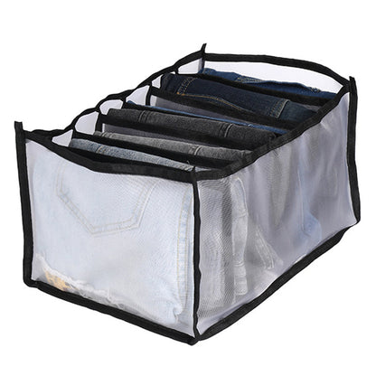 4 Pack Jeans Compartment Storage Box Closet Drawer Mesh Pants Storage-Black and Gray
