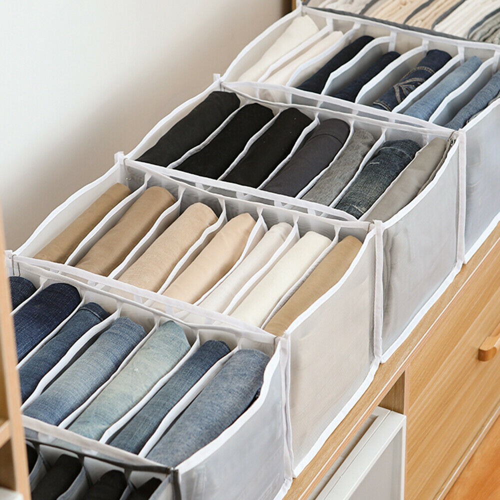 4 Pack Jeans Compartment Storage Box Closet Drawer Mesh Pants Storage-Black and Gray