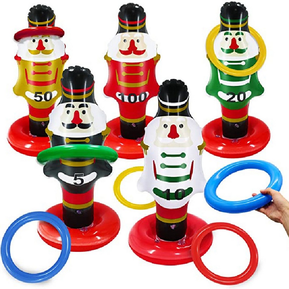 Christmas Inflatable Nutcracker with 4 Rings Throwing Toy