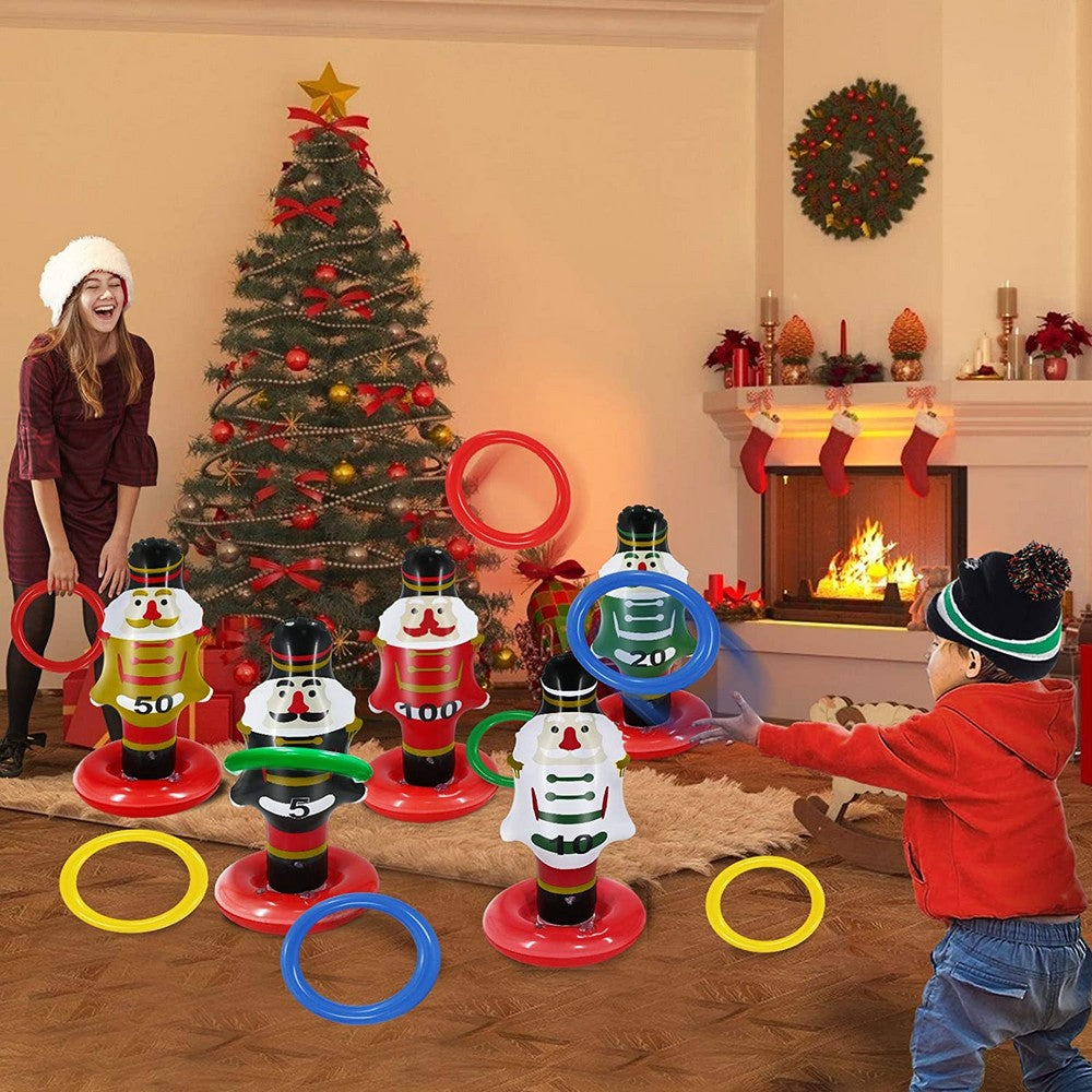 Christmas Inflatable Nutcracker with 4 Rings Throwing Toy