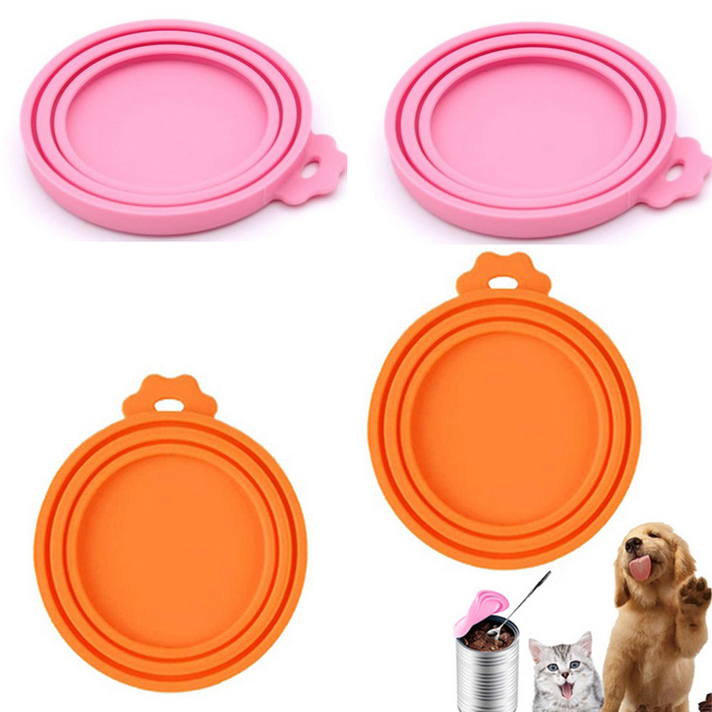 4 Pieces Silicone Reusable Pet Food Can Cover - Orange and Pink