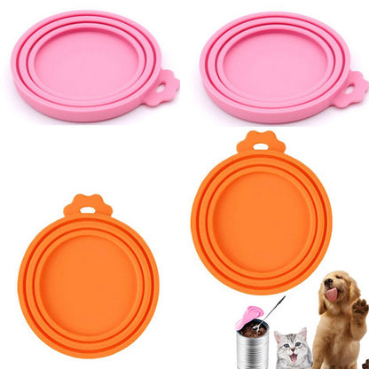 4 Pieces Silicone Reusable Pet Food Can Cover - Orange and Pink