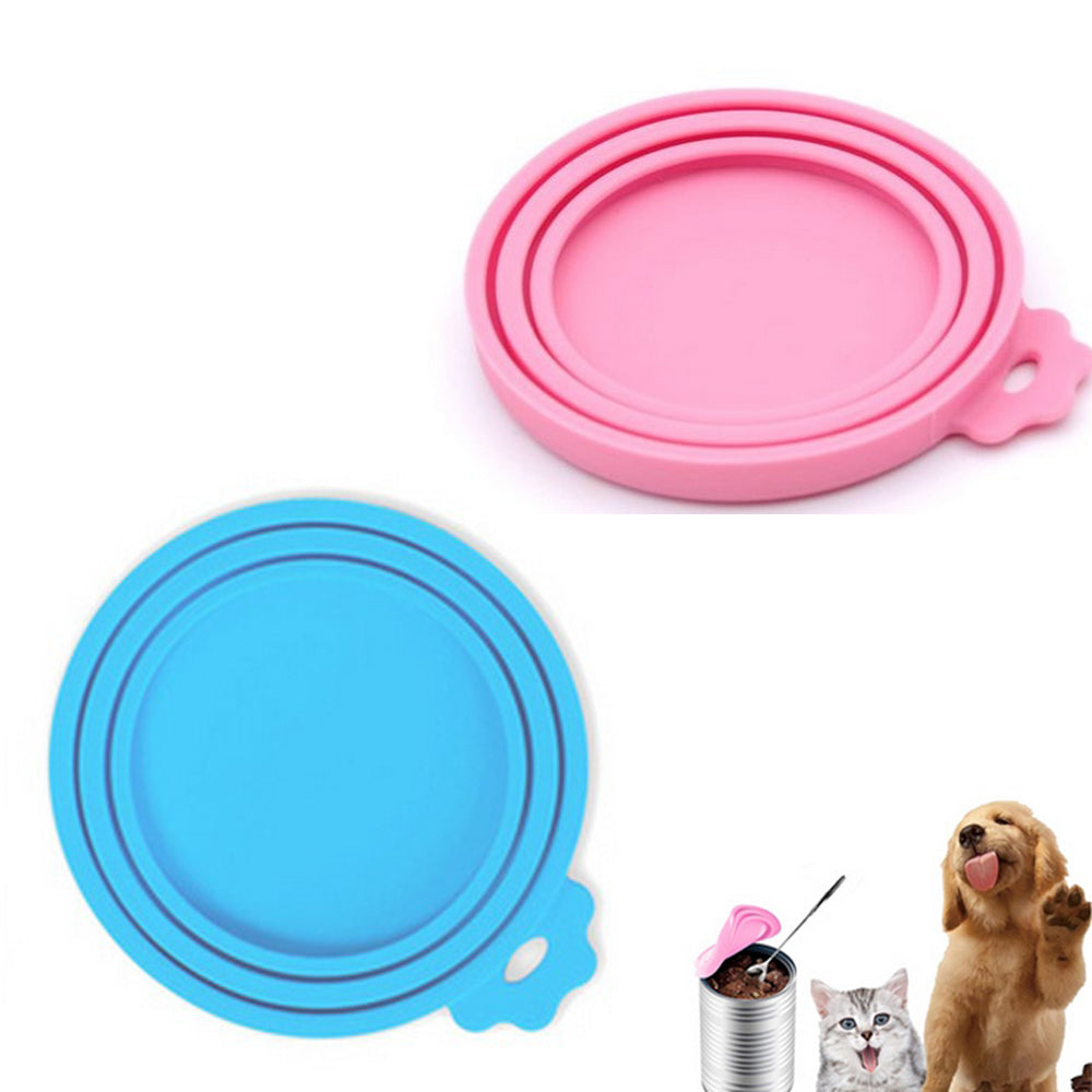 4 Pieces Silicone Reusable Pet Food Can Cover - Blue and Pink