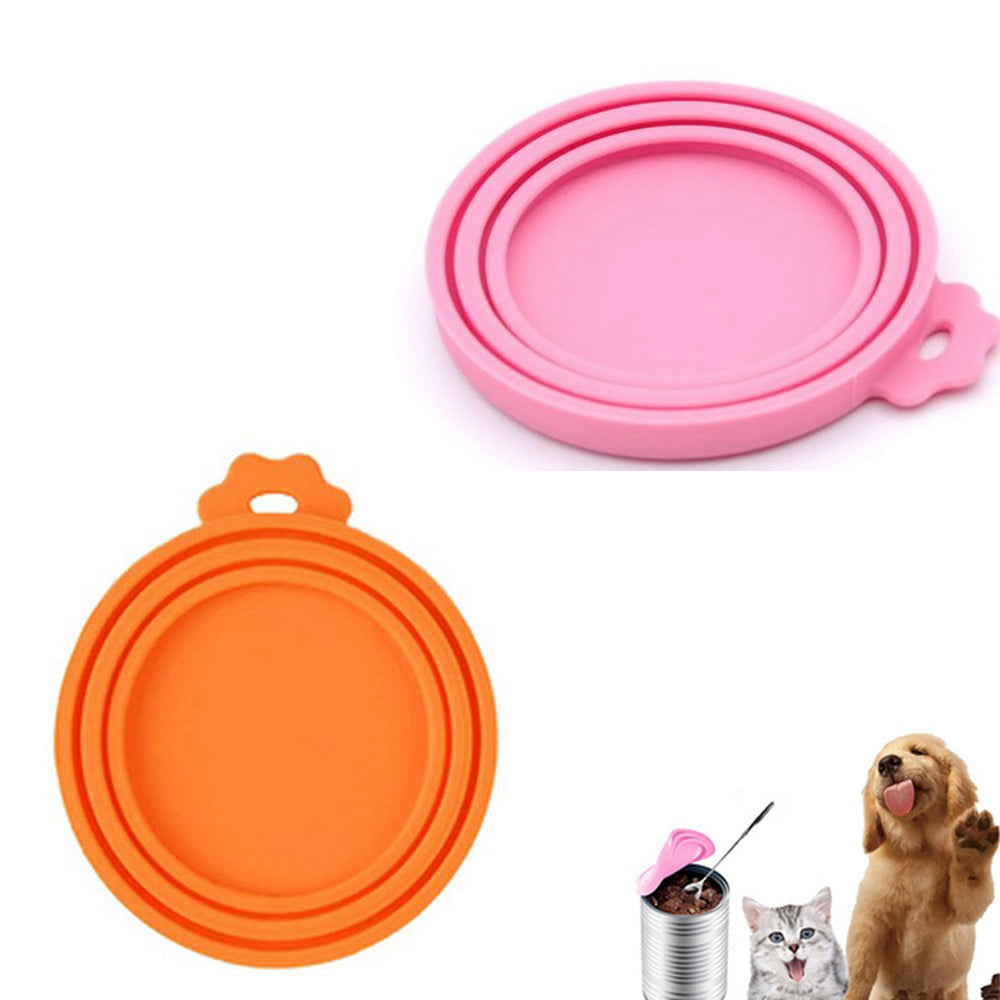 4 Pieces Silicone Reusable Pet Food Can Cover - Orange and Pink