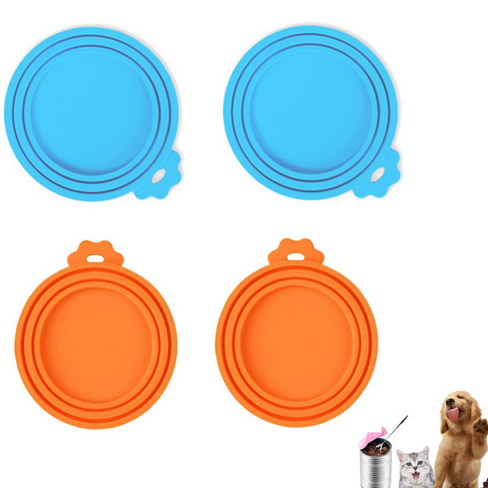 4 Pieces Silicone Reusable Pet Food Can Cover - Blue and Orange