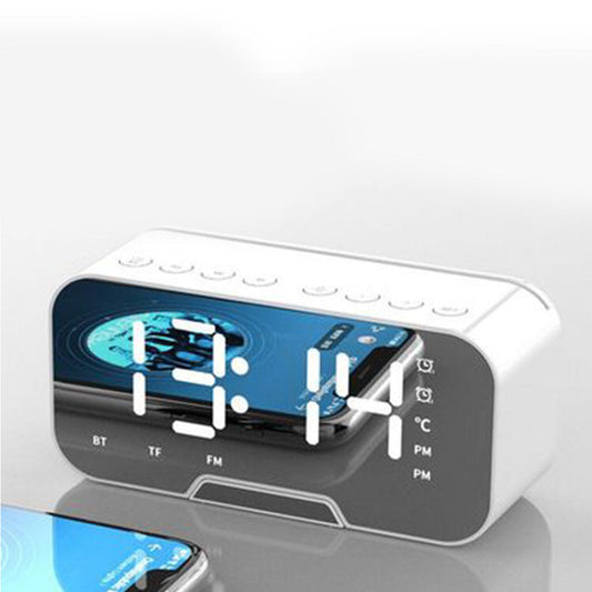 Multifunctional Mirror Clock Bluetooth Speaker FM Radio Desktop Phone Stand White
