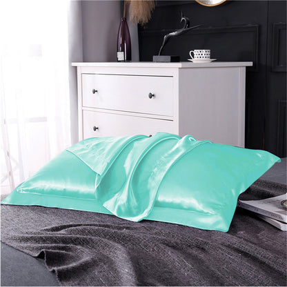 2 Pairs of Silky Satin Pillowcases Soft Breathable Pillowcase Pillow Cover PILLW IS NOT INCLUDED Cyan