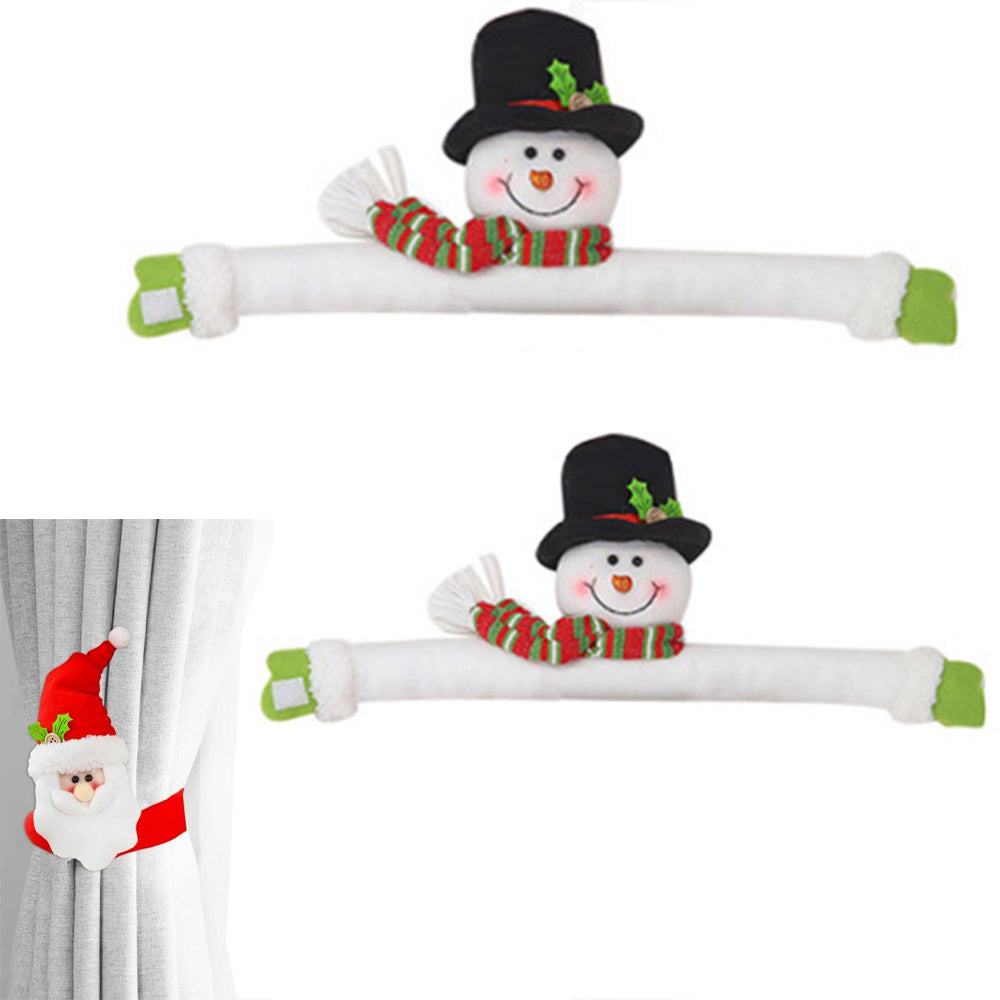 2pcs Christmas Curtain Buckle Tieback Santa Snowman ELK Window Decorations Christmas Cartoon Doll Curtain -Snowman