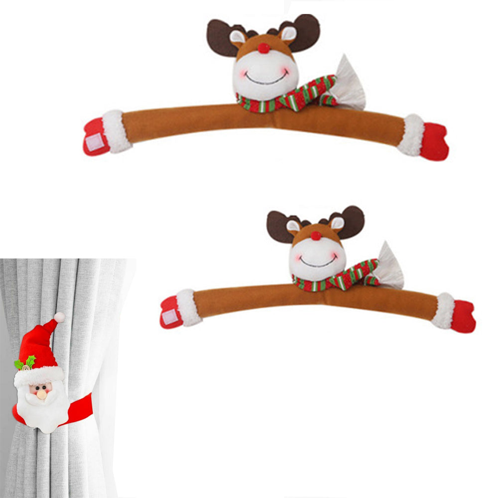 2pcs Christmas Curtain Buckle Tieback Santa Snowman ELK Window Decorations Christmas Cartoon Doll Curtain -ELK