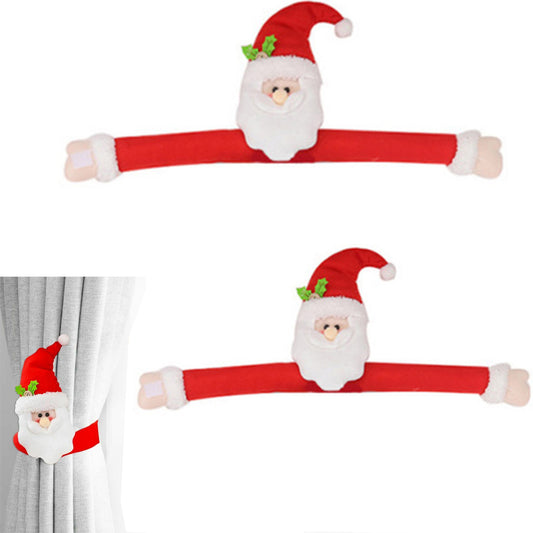 2pcs Christmas Curtain Buckle Tieback Santa Snowman ELK Window Decorations Christmas Cartoon Doll Curtain -Santa Claus