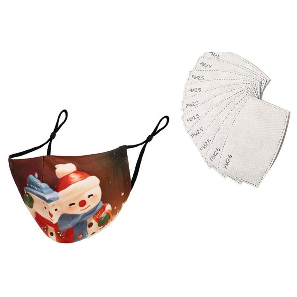 2Pcs Christmas Masks with 10pcs Five-Layered Filters-Double Snowmans