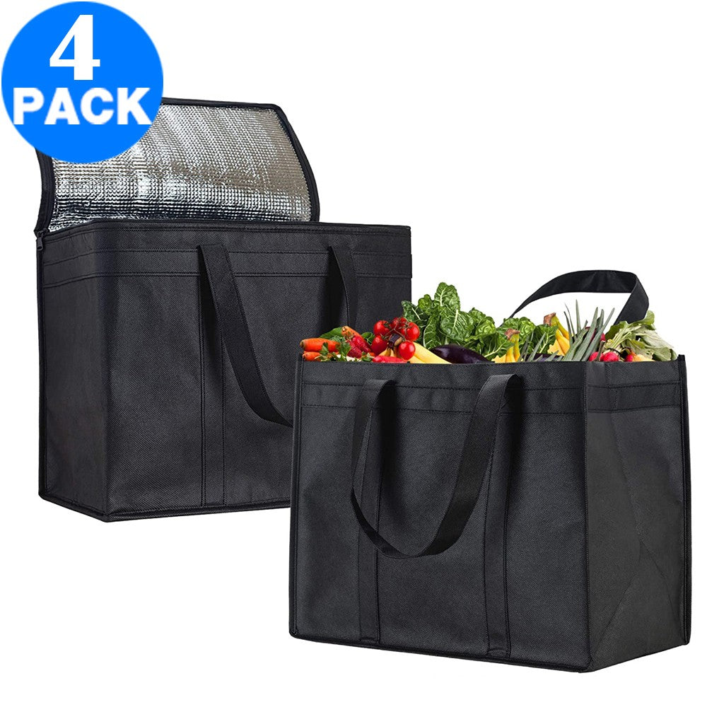 4 X Insulated Grocery Bag Reusable Food Storage Bag Large Capacity Picnic Bag Foldable Travel Food Cooler Thermal Bag