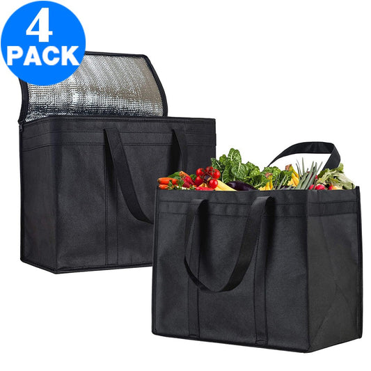 4 X Insulated Grocery Bag Reusable Food Storage Bag Large Capacity Picnic Bag Foldable Travel Food Cooler Thermal Bag