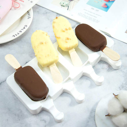 Ice Cream Molds with 50 Sticks Silicone Ice Lolly Pop Moulds DIY Ice Cream Making Tool 4 Cavities or 8 Cavities Ice Cream Maker