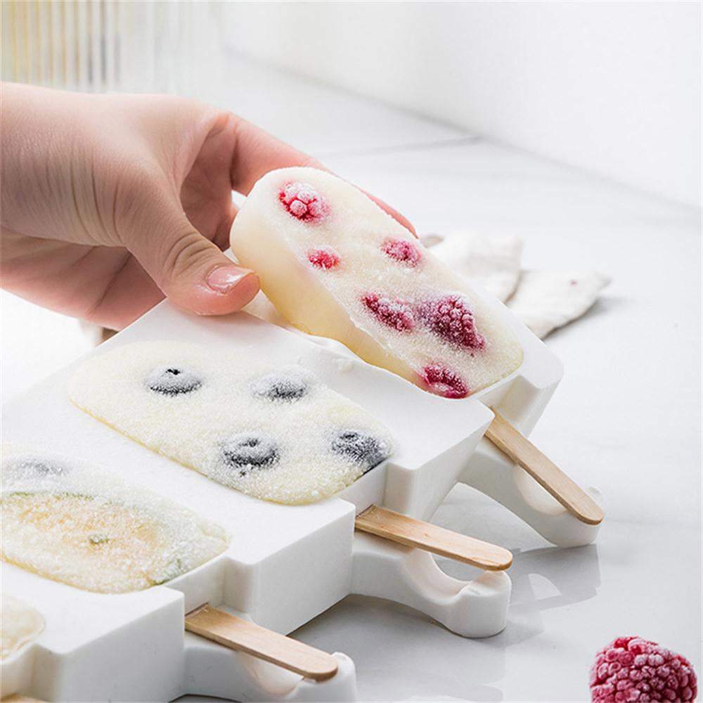 Ice Cream Molds with 50 Sticks Silicone Ice Lolly Pop Moulds DIY Ice Cream Making Tool 4 Cavities or 8 Cavities Ice Cream Maker