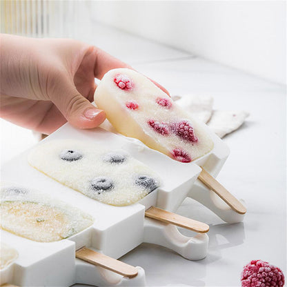 Ice Cream Molds with 50 Sticks Silicone Ice Lolly Pop Moulds DIY Ice Cream Making Tool 4 Cavities or 8 Cavities Ice Cream Maker