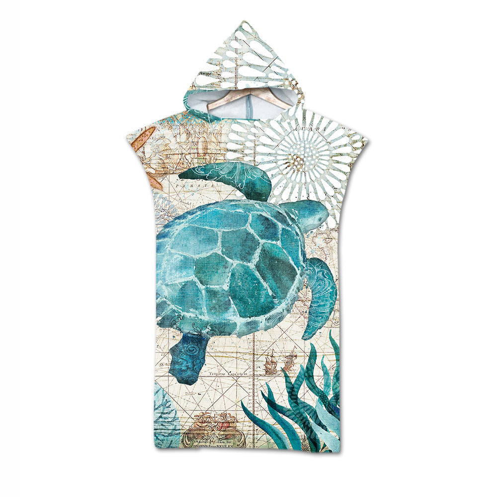 Quick Dry Surf Poncho Changing Towel Hoodie Beach Towel for Adults Turtles Style