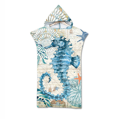 Quick Dry Surf Poncho Changing Towel Hoodie Beach Towel for Adults Seahorses Style