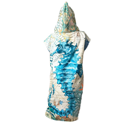 Quick Dry Surf Poncho Changing Towel Hoodie Beach Towel for Adults Seahorses Style
