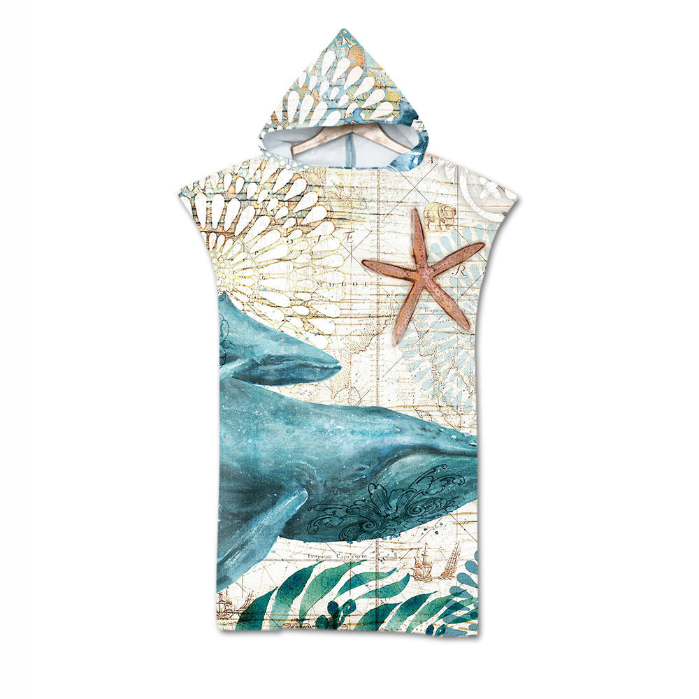 Quick Dry Surf Poncho Changing Towel Hoodie Beach Towel for Adults Whales Style