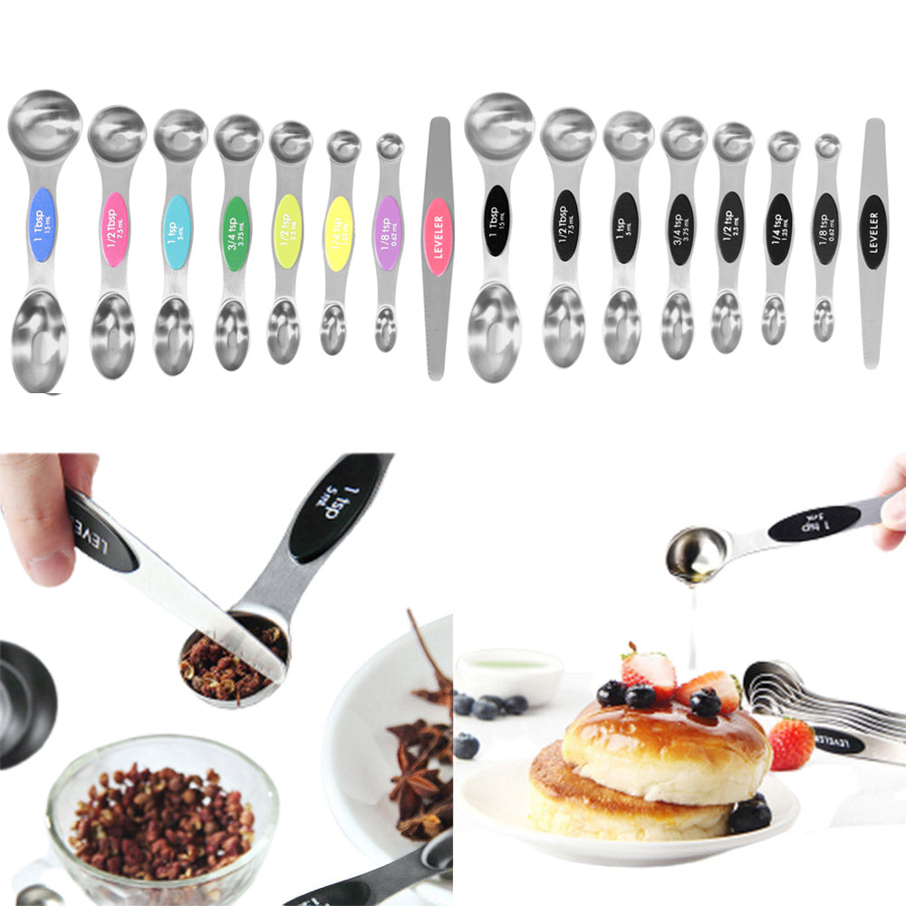 8pcs/Set Magnetic Measuring Spoons Double Head Measuring Spoons with Leveler Cooking Utensil Kitchen Tools