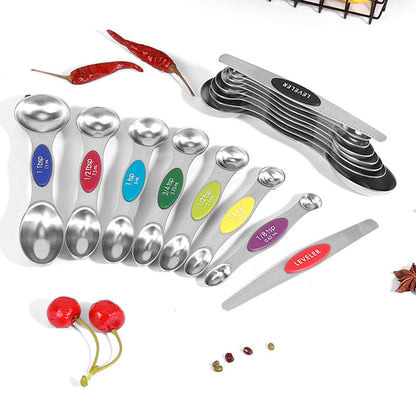 8pcs/Set Magnetic Measuring Spoons Double Head Measuring Spoons with Leveler Cooking Utensil Kitchen Tools