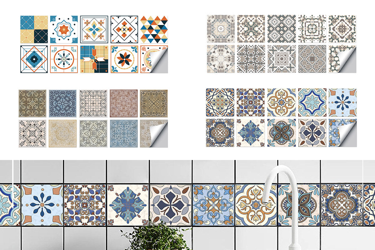 20pcs/40pcs Self Adhesive Tile Stickers 10 x 10cm Wall Stickers Retro Tile Stickers Waterproof Oil-proof Cabinet Stickers Home Decoration