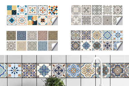 20pcs/40pcs Self Adhesive Tile Stickers 10 x 10cm Wall Stickers Retro Tile Stickers Waterproof Oil-proof Cabinet Stickers Home Decoration