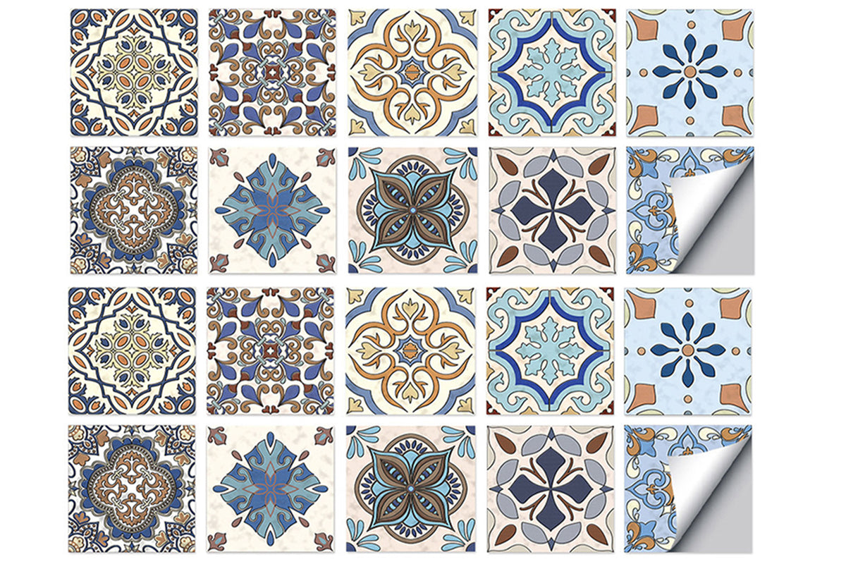 20pcs/40pcs Self Adhesive Tile Stickers 10 x 10cm Wall Stickers Retro Tile Stickers Waterproof Oil-proof Cabinet Stickers Home Decoration