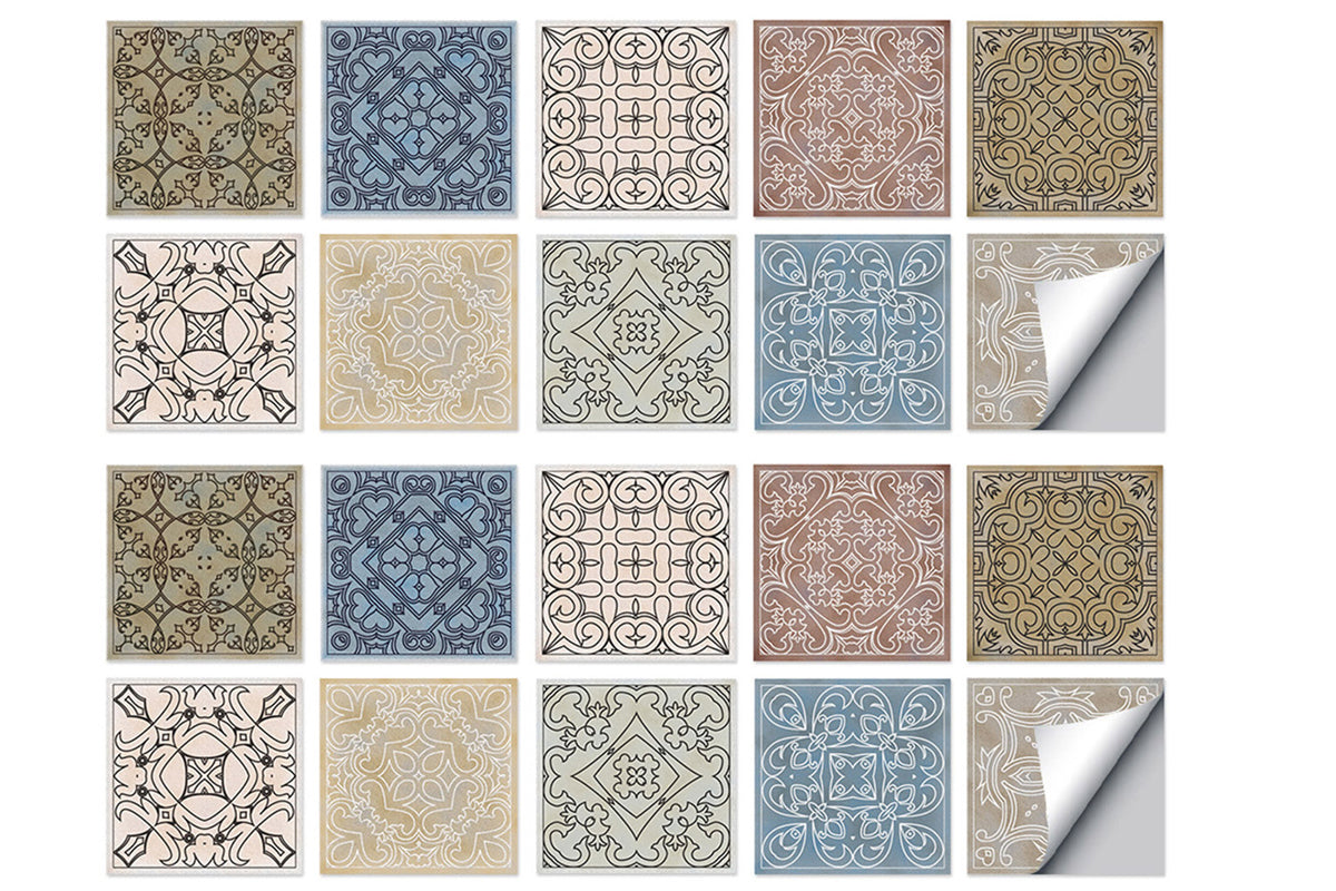 20pcs/40pcs Self Adhesive Tile Stickers 10 x 10cm Wall Stickers Retro Tile Stickers Waterproof Oil-proof Cabinet Stickers Home Decoration