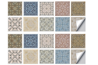 20pcs/40pcs Self Adhesive Tile Stickers 10 x 10cm Wall Stickers Retro Tile Stickers Waterproof Oil-proof Cabinet Stickers Home Decoration