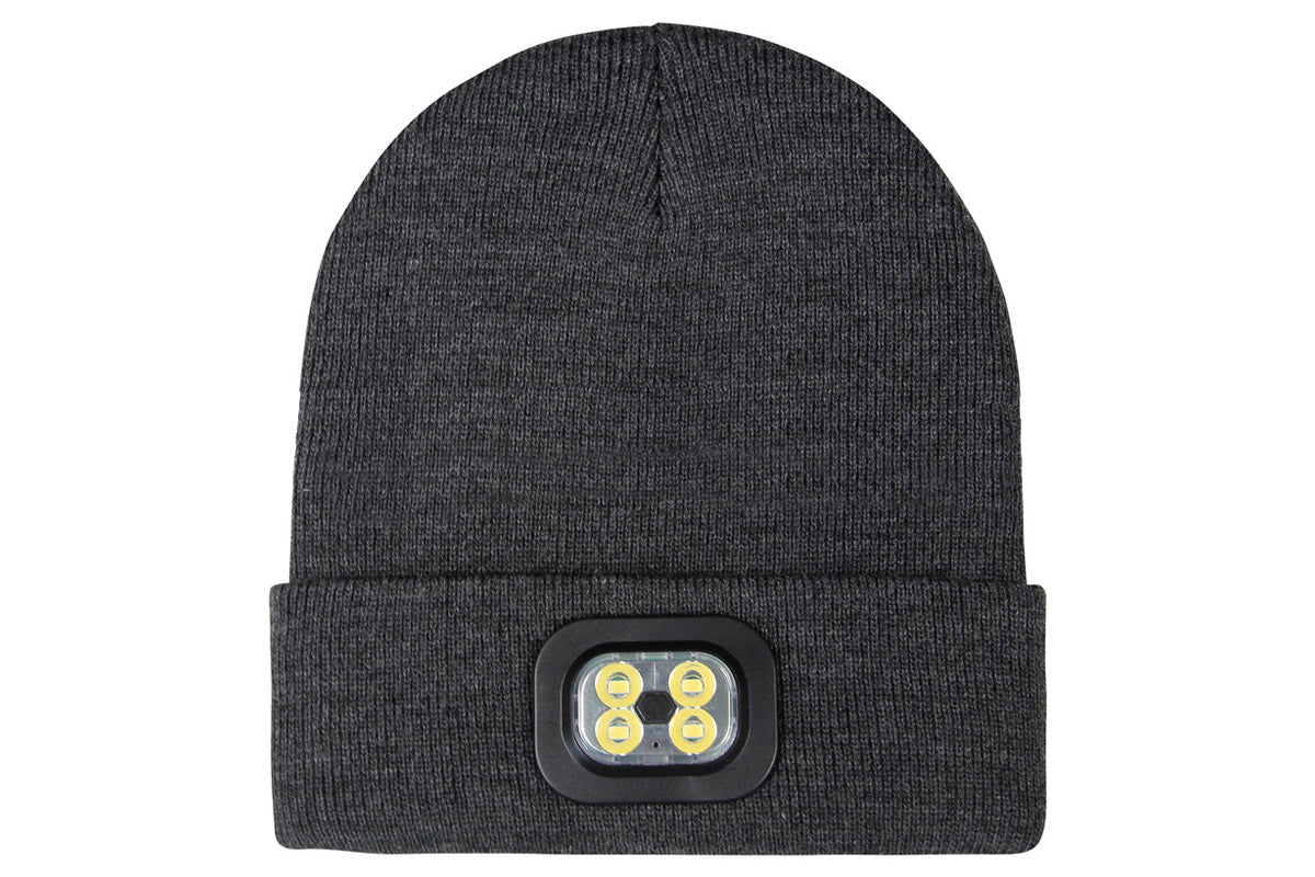 LED Beanie Hat USB Rechargeable LED Light Hat Winter Warm Knitted Hat Camping Workwear Hat with LED Light-Dark Grey