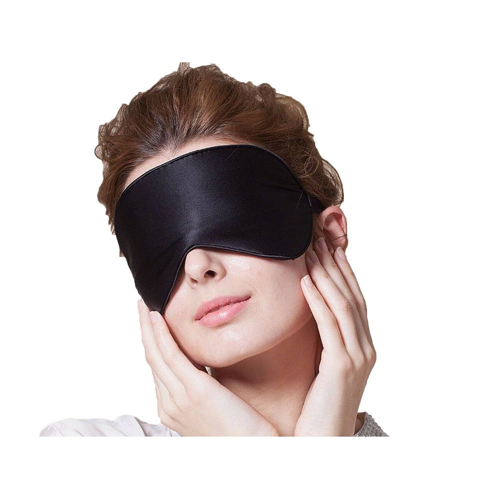 USB Charging Heated Silk Eye Mask Soft Sleeping Mask Adjustable Travel Mask Black