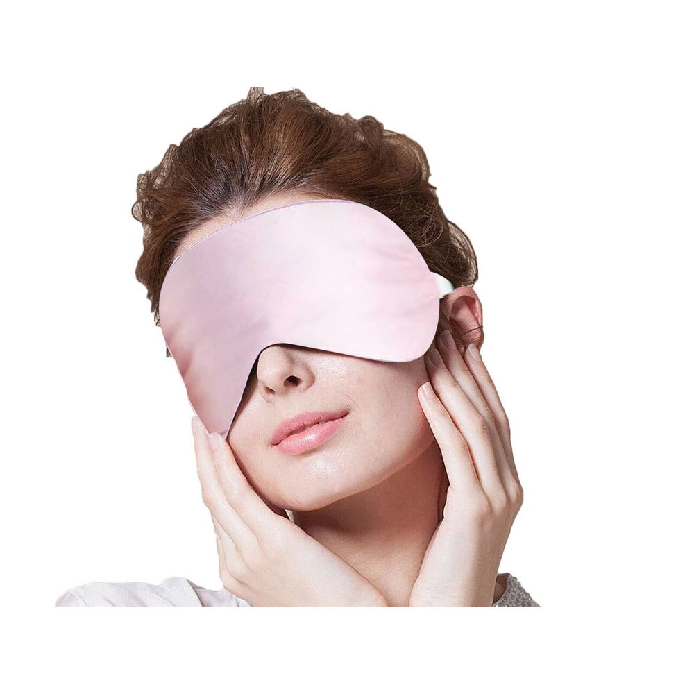 USB Charging Heated Silk Eye Mask Soft Sleeping Mask Adjustable Travel Mask Pink