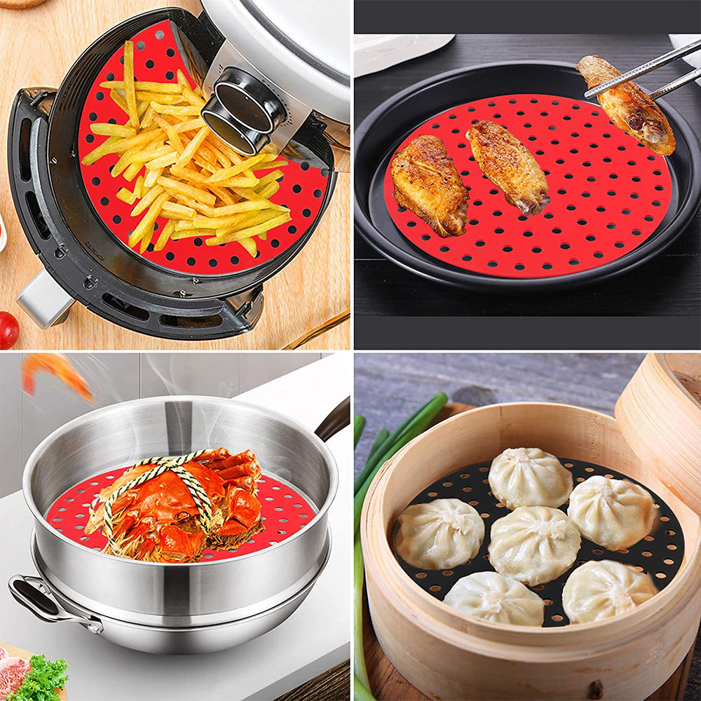 2pcs Air Fryer Liners Reusable Baking Pads Air Fryer Mats Steaming Basket Mats Non-Stick Liners for Air Fryers