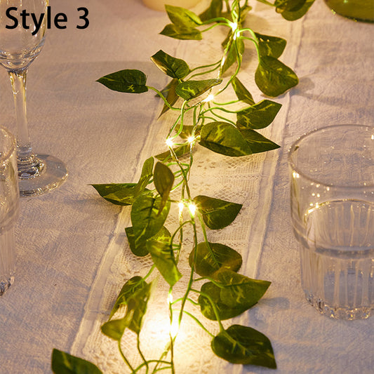 2pcs Vine String Lights 100LED Artificial Ivy Leaves Hanging Lamp for Room Garland Party Festival Decor -Green Dill Leaf