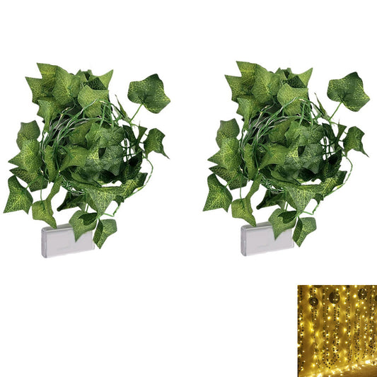 2pcs Vine String Lights 100LED Artificial Ivy Leaves Hanging Lamp for Room Garland Party Festival Decor -Two-Color Maple Leaf