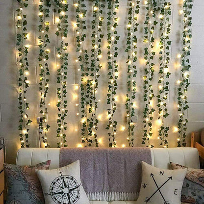 2pcs Vine String Lights 100LED Artificial Ivy Leaves Hanging Lamp for Room Garland Party Festival Decor -Maple Leaf