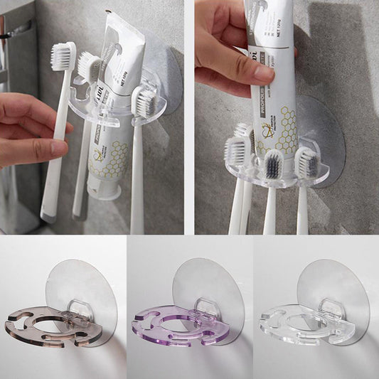 4pcs Toothbrush Holder Shaver Storage Rack Strong Suction Bathroom Organizer