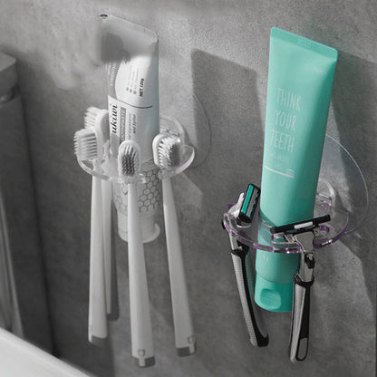 4pcs Toothbrush Holder Shaver Storage Rack Strong Suction Bathroom Organizer