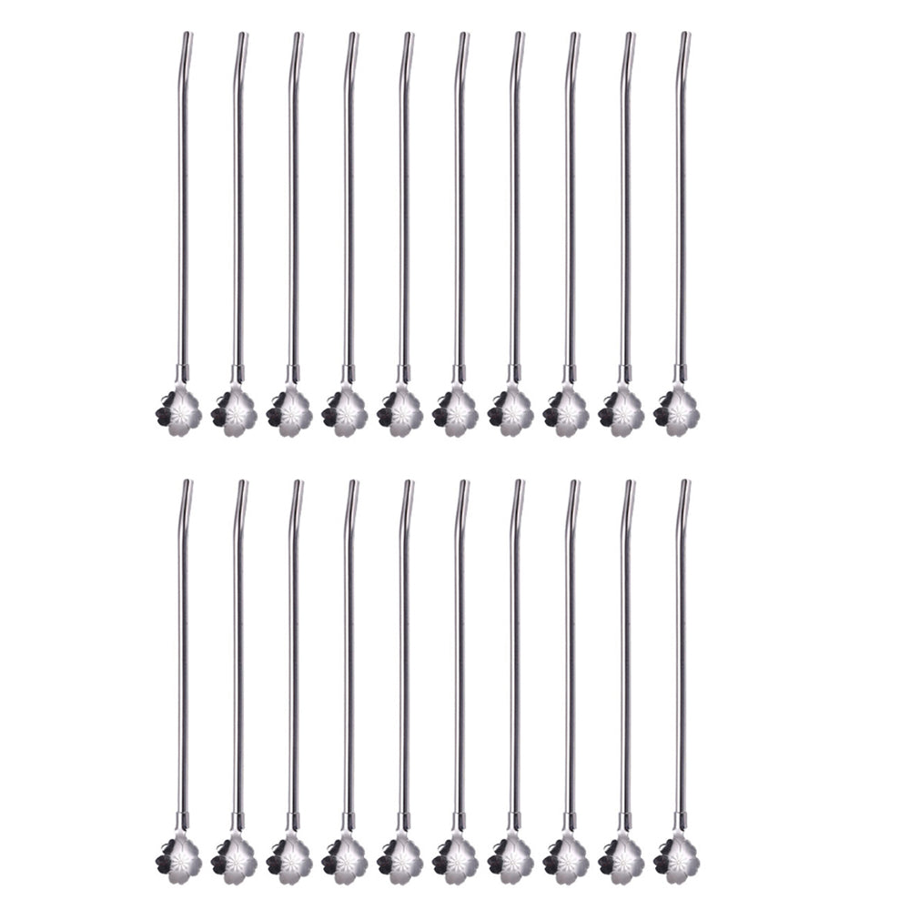 20pcs Stainless Steel Straws Spoon Drinking Straw Spoon Dual-Use Straws Tea Spoon